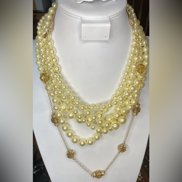 J. Crew Multi-strand Off White Faux Pearl Necklace bundle Brown Faceted Beaded - Picture 1 of 17